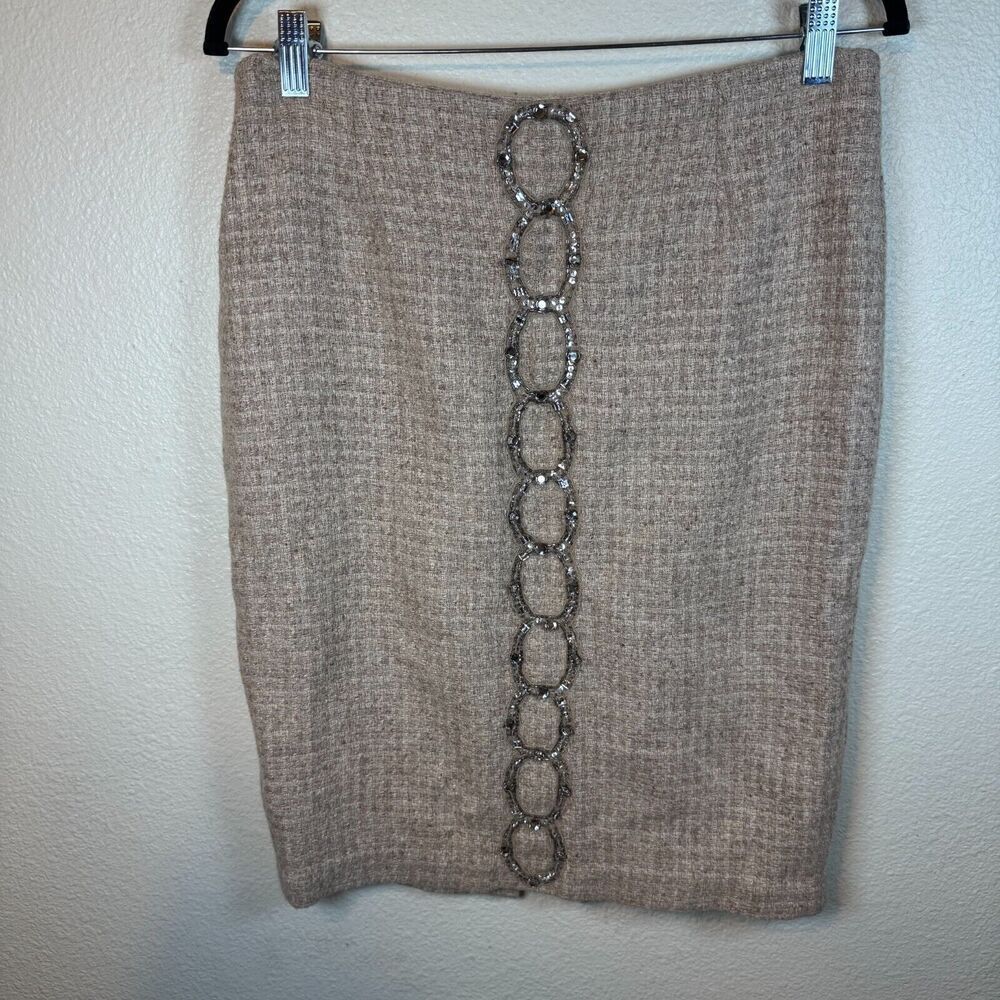 Vintage Tracey Reese Wool/Silk Skirt Rhinestone Knee Length Tweed 10 Deadstock